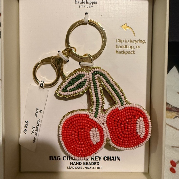 Haute Hippie Beaded Cherry Keychain - Red and Green NWT - Picture 1 of 5